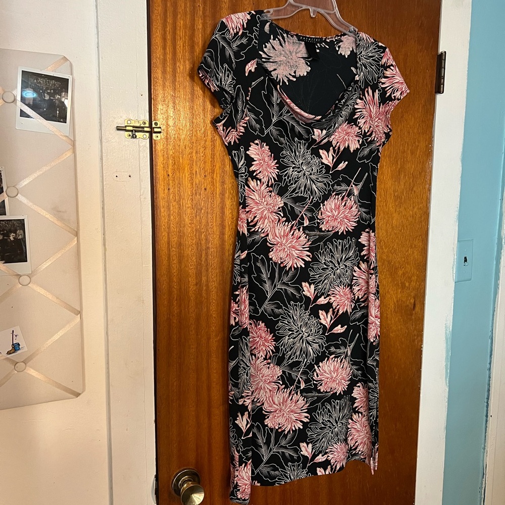 PARALLEL STUDIO - 2003 - Floral Black and Pink Women's Dress - stretchy mums
